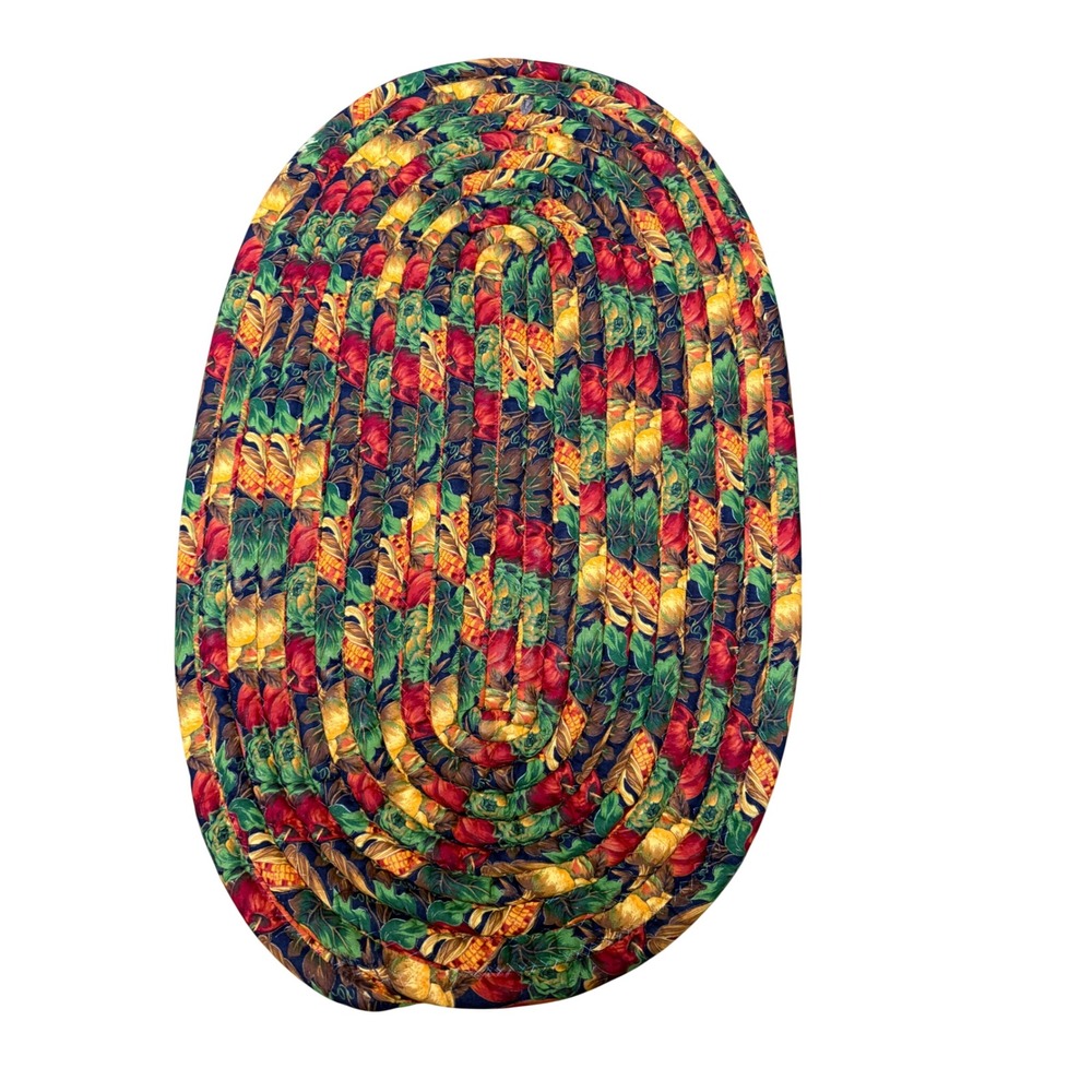 Handmade Oval Braided Rug Harvest Autumn Fruit Pattern 28x18 Farmhouse Decor